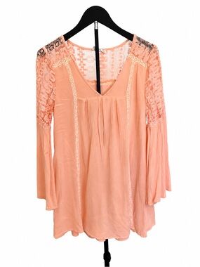 Altar'd State Peach Lace-Trim V-Neck Tunic Dress